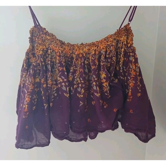 Free People Instant Crush Camisole Crop Top Size Small Burgundy Floral Tank - Picture 8 of 10